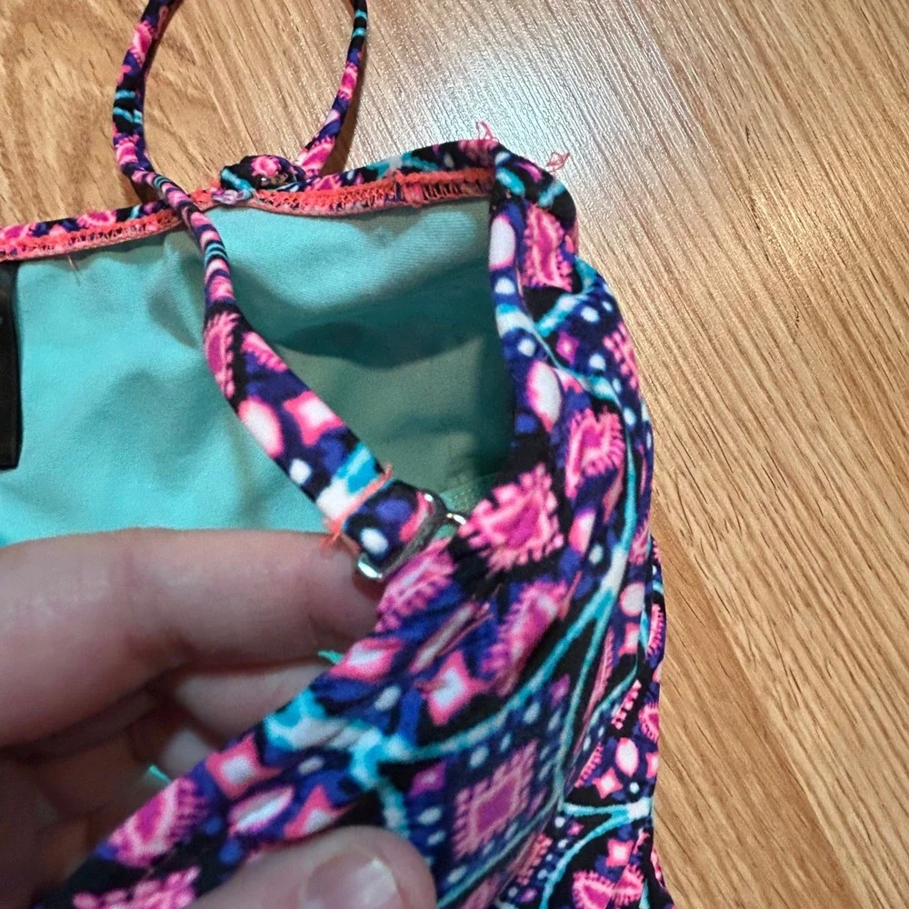 Catalina Womens XL Pink Blue Geometric Medallion Ruched One‎ Piece Swimsuit